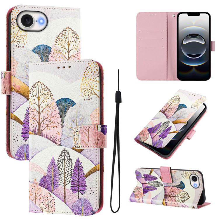 Funda de cuero para teléfono con patrón de dibujo artístico en color, For iPhone 16e / 17e, For iPhone 16 Pro Max