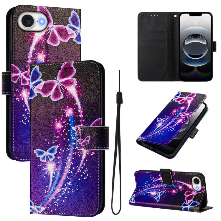 Funda de cuero para teléfono con patrón de dibujo artístico en color, For iPhone 16e / 17e, For iPhone 16 Pro Max