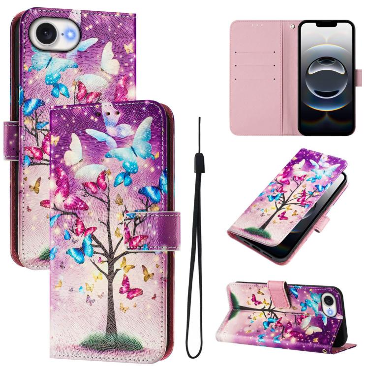 Funda de cuero para teléfono con patrón de dibujo artístico en color, For iPhone 16e / 17e, For iPhone 16 Pro Max