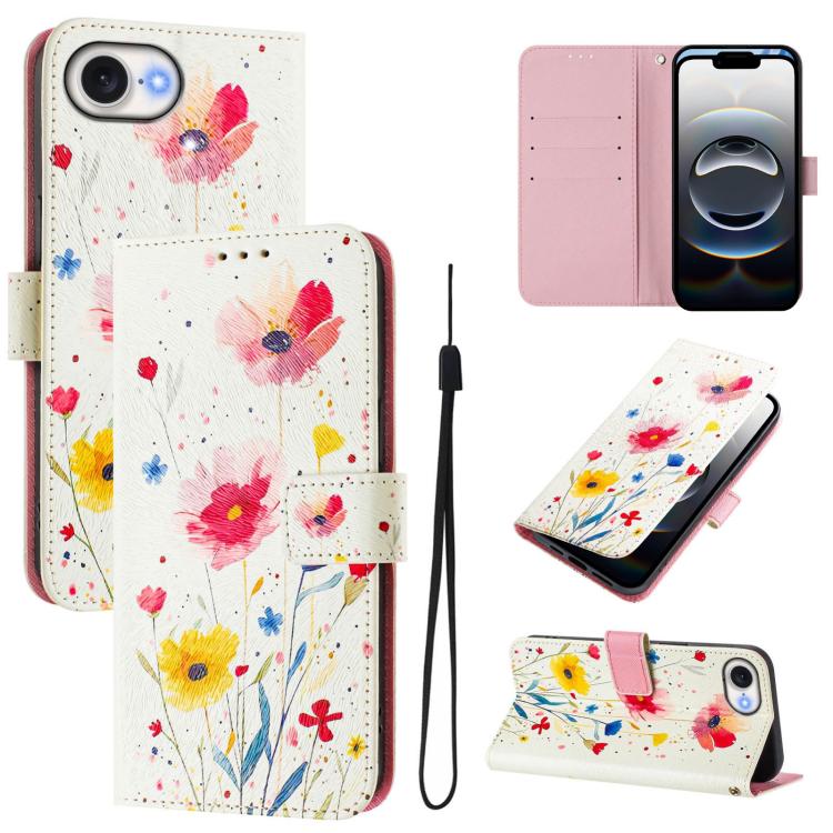 Funda de cuero para teléfono con patrón de dibujo artístico en color, For iPhone 16e / 17e, For iPhone 16 Pro Max