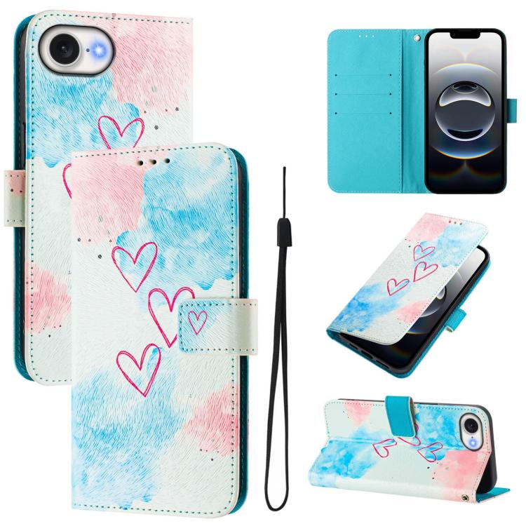 Funda de cuero para teléfono con patrón de dibujo artístico en color, For iPhone 16e / 17e, For iPhone 16 Pro Max