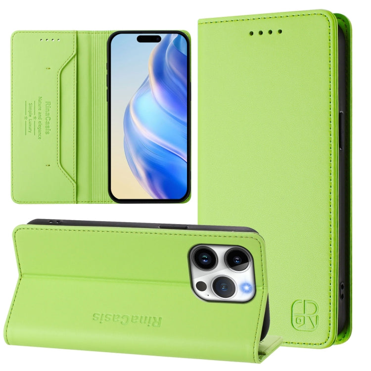 Estuche para teléfono de cuero con doble pliegue y succión magnética y RFID RC01, For iPhone 17e / 16e, For iPhone 17 Pro Max, For iPhone 17 Pro, For iPhone 17, For iPhone Air, For iPhone 16 Pro Max