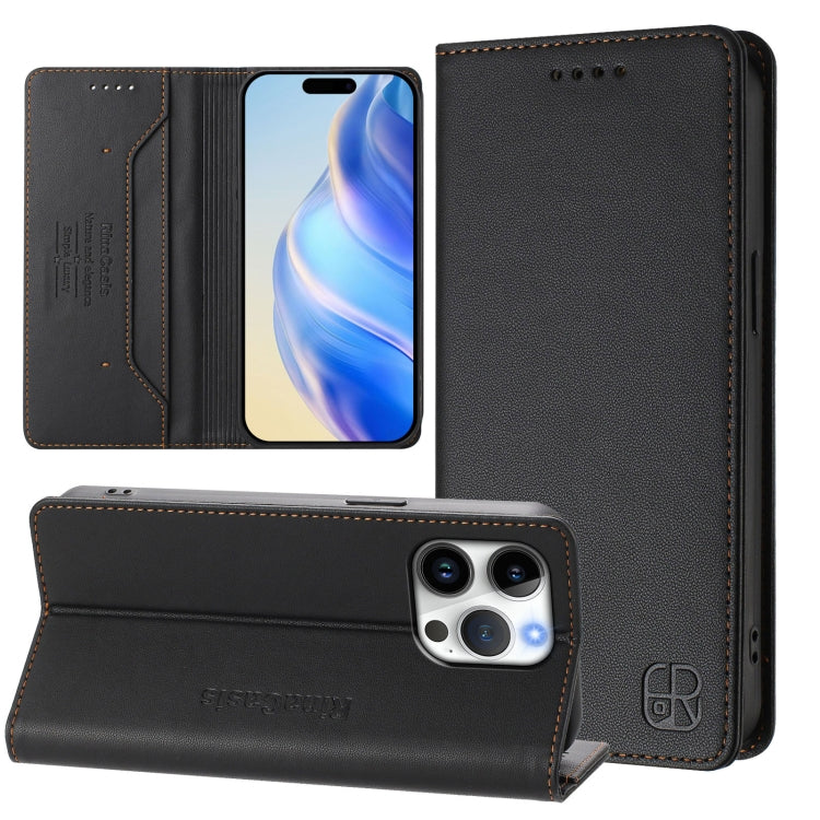 Estuche para teléfono de cuero con doble pliegue y succión magnética y RFID RC01, For iPhone 17e / 16e, For iPhone 17 Pro Max, For iPhone 17 Pro, For iPhone 17, For iPhone Air, For iPhone 16 Pro Max