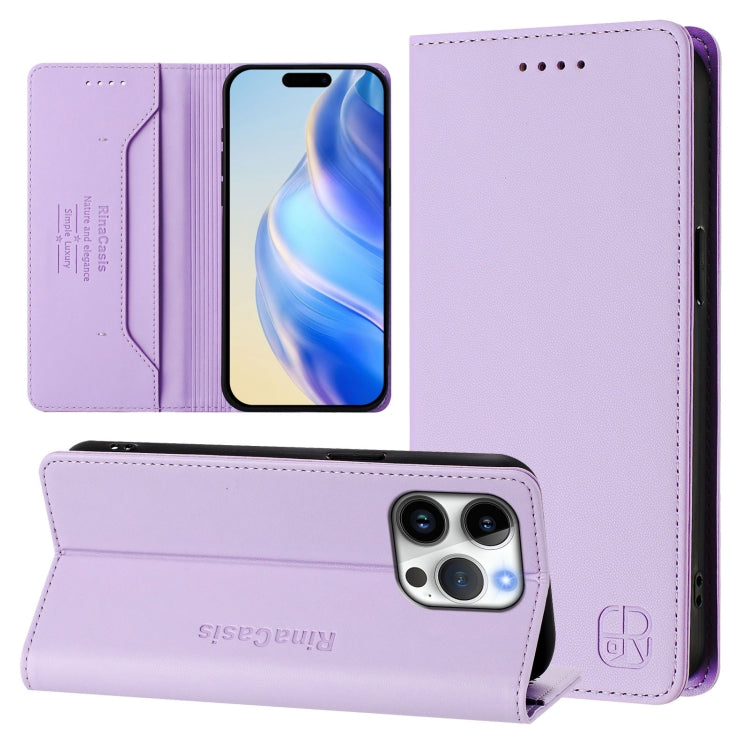 Estuche para teléfono de cuero con doble pliegue y succión magnética y RFID RC01, For iPhone 17e / 16e, For iPhone 17 Pro Max, For iPhone 17 Pro, For iPhone 17, For iPhone Air, For iPhone 16 Pro Max