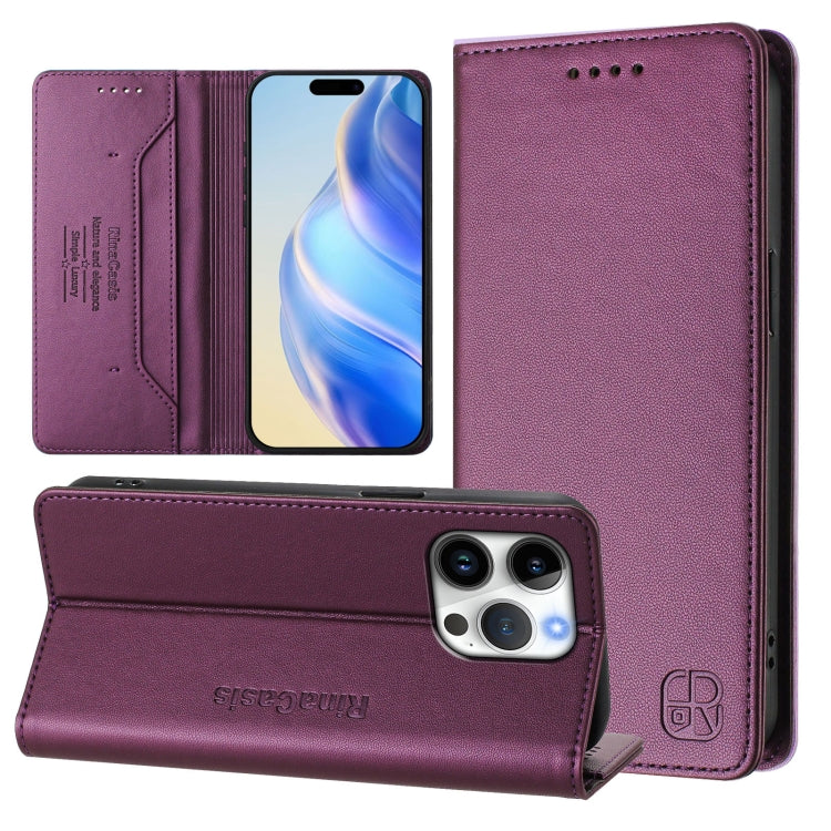 Estuche para teléfono de cuero con doble pliegue y succión magnética y RFID RC01, For iPhone 17e / 16e, For iPhone 17 Pro Max, For iPhone 17 Pro, For iPhone 17, For iPhone Air, For iPhone 16 Pro Max