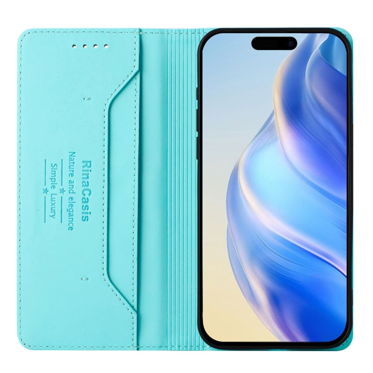 Estuche para teléfono de cuero con doble pliegue y succión magnética y RFID RC01, For iPhone 16 Pro, For iPhone 16 Plus, For iPhone 16, For iPhone 15 Pro Max, For iPhone 15 Pro, For iPhone 15 Plus