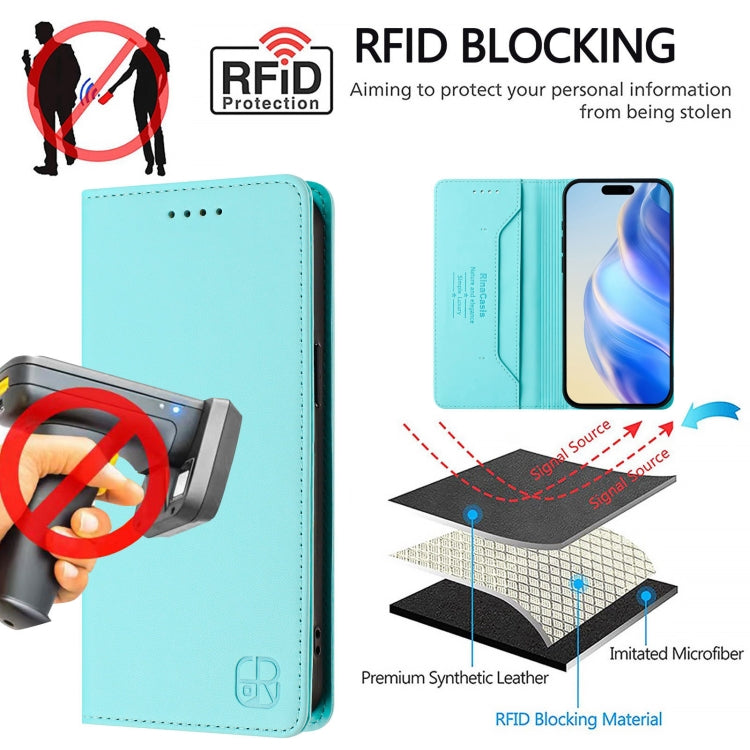 Estuche para teléfono de cuero con doble pliegue y succión magnética y RFID RC01, For iPhone 16 Pro, For iPhone 16 Plus, For iPhone 16, For iPhone 15 Pro Max, For iPhone 15 Pro, For iPhone 15 Plus