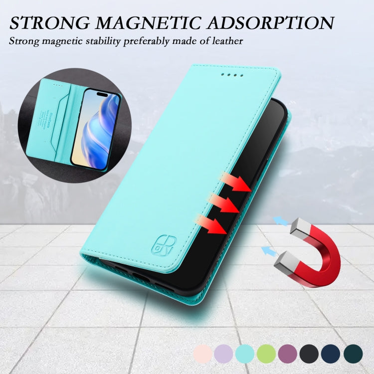 Estuche para teléfono de cuero con doble pliegue y succión magnética y RFID RC01, For iPhone 16 Pro, For iPhone 16 Plus, For iPhone 16, For iPhone 15 Pro Max, For iPhone 15 Pro, For iPhone 15 Plus