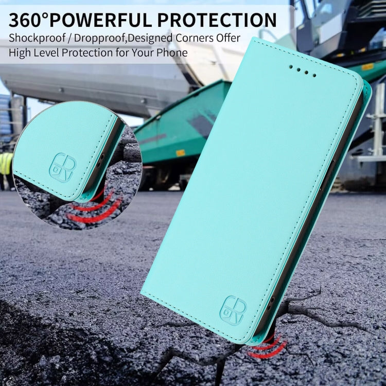 Estuche para teléfono de cuero con doble pliegue y succión magnética y RFID RC01, For iPhone 16 Pro, For iPhone 16 Plus, For iPhone 16, For iPhone 15 Pro Max, For iPhone 15 Pro, For iPhone 15 Plus