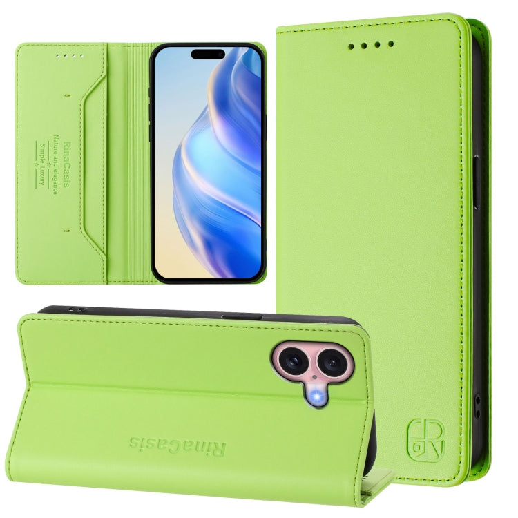 Estuche para teléfono de cuero con doble pliegue y succión magnética y RFID RC01, For iPhone 16 Pro, For iPhone 16 Plus, For iPhone 16, For iPhone 15 Pro Max, For iPhone 15 Pro, For iPhone 15 Plus
