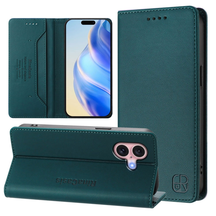 Estuche para teléfono de cuero con doble pliegue y succión magnética y RFID RC01, For iPhone 16 Pro, For iPhone 16 Plus, For iPhone 16, For iPhone 15 Pro Max, For iPhone 15 Pro, For iPhone 15 Plus