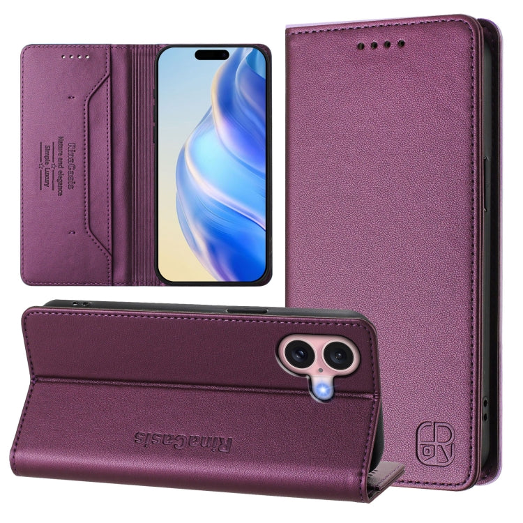 Estuche para teléfono de cuero con doble pliegue y succión magnética y RFID RC01, For iPhone 16 Pro, For iPhone 16 Plus, For iPhone 16, For iPhone 15 Pro Max, For iPhone 15 Pro, For iPhone 15 Plus