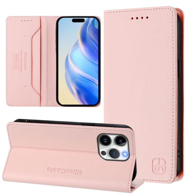Estuche para teléfono de cuero con doble pliegue y succión magnética y RFID RC01, For iPhone 16 Pro, For iPhone 16 Plus, For iPhone 16, For iPhone 15 Pro Max, For iPhone 15 Pro, For iPhone 15 Plus