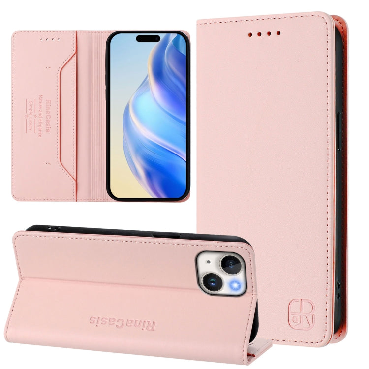 Estuche para teléfono de cuero con doble pliegue y succión magnética y RFID RC01, For iPhone 16 Pro, For iPhone 16 Plus, For iPhone 16, For iPhone 15 Pro Max, For iPhone 15 Pro, For iPhone 15 Plus