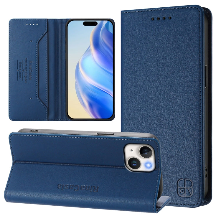 Estuche para teléfono de cuero con doble pliegue y succión magnética y RFID RC01, For iPhone 16 Pro, For iPhone 16 Plus, For iPhone 16, For iPhone 15 Pro Max, For iPhone 15 Pro, For iPhone 15 Plus