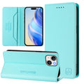 Estuche para teléfono de cuero con doble pliegue y succión magnética y RFID RC01, For iPhone 15, For iPhone 14 Plus, For iPhone 14 / 13, For iPhone 14 Pro, For iPhone 14 Pro Max, For iPhone 7 / 8 / SE 2022