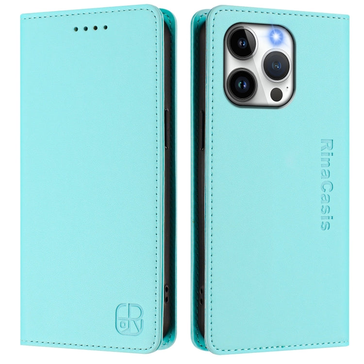 Estuche para teléfono de cuero con doble pliegue y succión magnética y RFID RC01, For iPhone 13 Pro Max, For iPhone 13 Pro, For iPhone 13 mini, For iPhone 12 / 12 Pro, For iPhone 12 Pro Max, For iPhone 12 mini