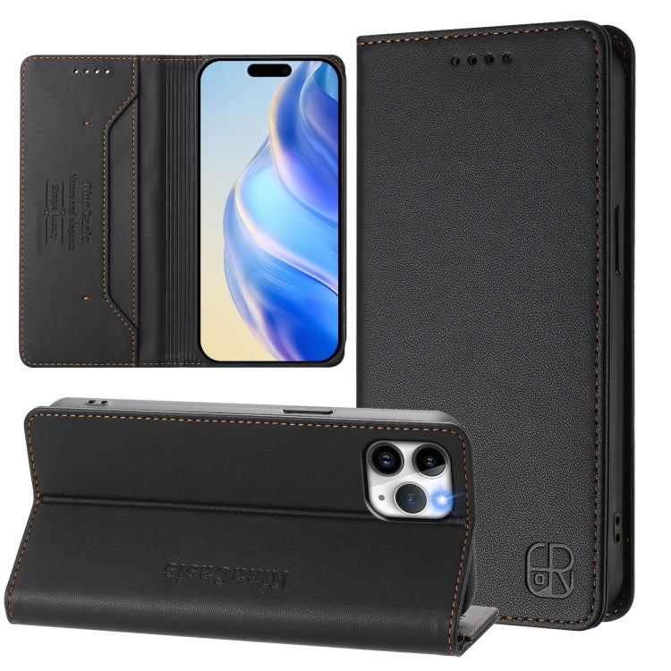 Estuche para teléfono de cuero con doble pliegue y succión magnética y RFID RC01, For iPhone 11 Pro Max, For iPhone 11, For iPhone 11 Pro, For iPhone X / XS, For iPhone XR, For iPhone XS Max