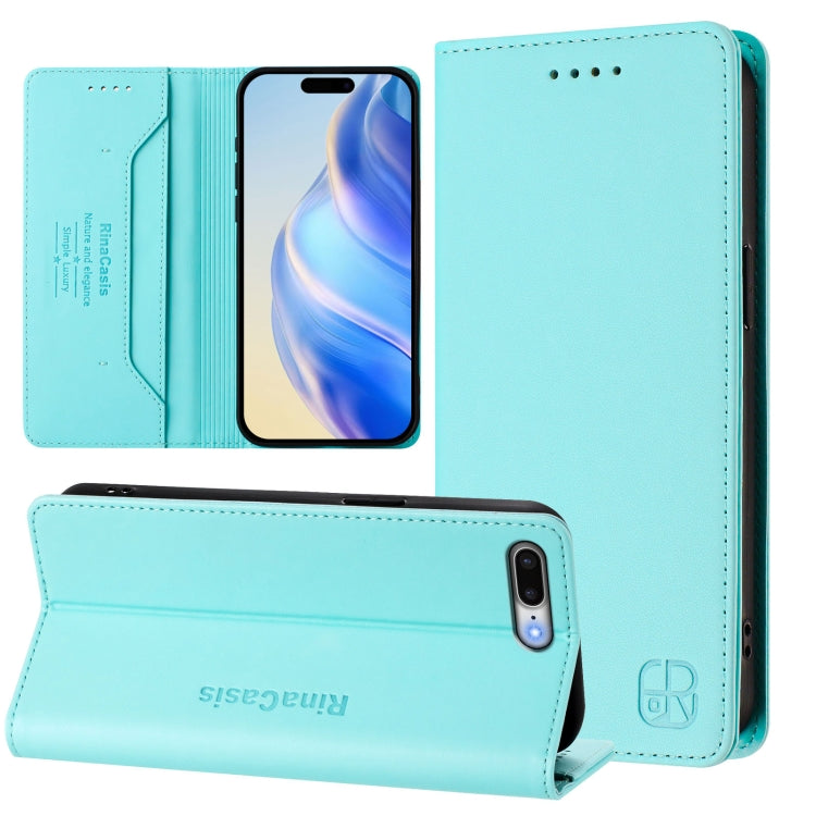 Estuche para teléfono de cuero con doble pliegue y succión magnética y RFID RC01, For iPhone 7 Plus / 8 Plus