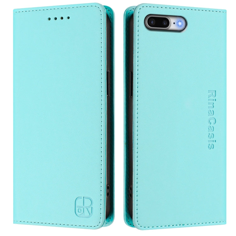 Estuche para teléfono de cuero con doble pliegue y succión magnética y RFID RC01, For iPhone 7 Plus / 8 Plus