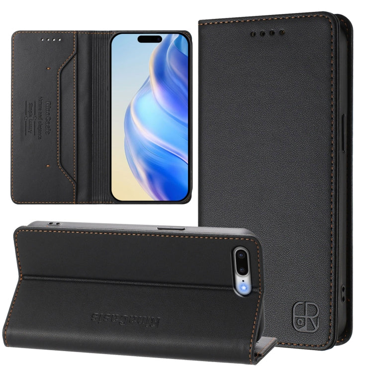 Estuche para teléfono de cuero con doble pliegue y succión magnética y RFID RC01, For iPhone 7 Plus / 8 Plus
