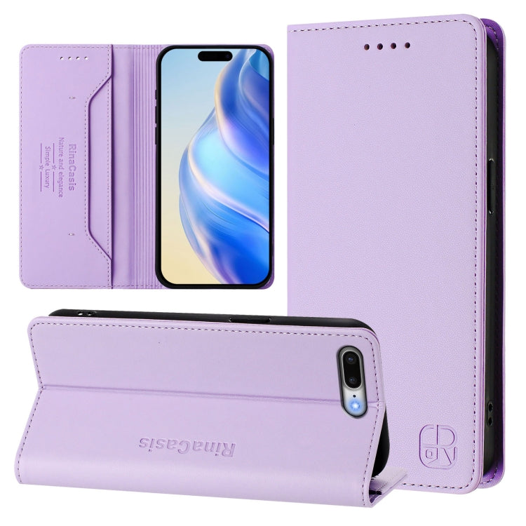 Estuche para teléfono de cuero con doble pliegue y succión magnética y RFID RC01, For iPhone 7 Plus / 8 Plus