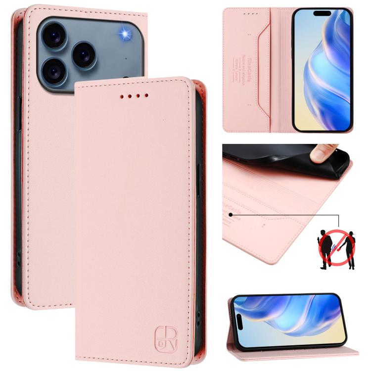 Estuche para teléfono de cuero con doble pliegue y succión magnética y RFID RC01, For iPhone 17e / 16e, For iPhone 17 Pro Max, For iPhone 17 Pro, For iPhone 17, For iPhone Air, For iPhone 16 Pro Max