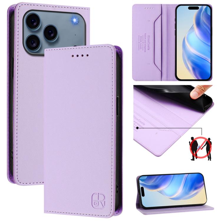 Estuche para teléfono de cuero con doble pliegue y succión magnética y RFID RC01, For iPhone 17e / 16e, For iPhone 17 Pro Max, For iPhone 17 Pro, For iPhone 17, For iPhone Air, For iPhone 16 Pro Max