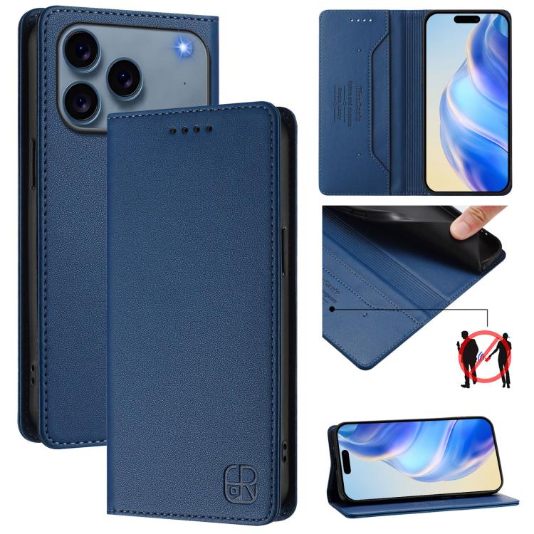 Estuche para teléfono de cuero con doble pliegue y succión magnética y RFID RC01, For iPhone 17e / 16e, For iPhone 17 Pro Max, For iPhone 17 Pro, For iPhone 17, For iPhone Air, For iPhone 16 Pro Max