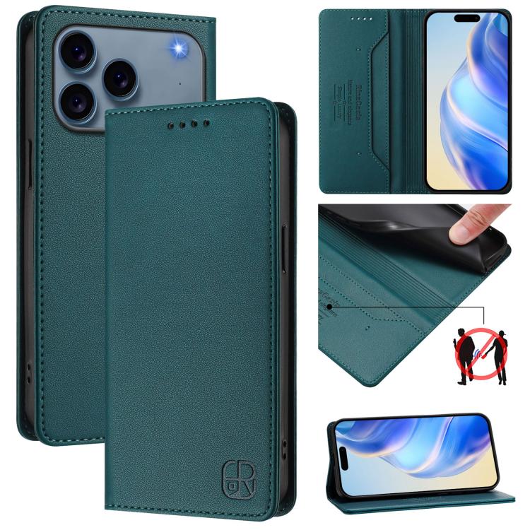 Estuche para teléfono de cuero con doble pliegue y succión magnética y RFID RC01, For iPhone 17e / 16e, For iPhone 17 Pro Max, For iPhone 17 Pro, For iPhone 17, For iPhone Air, For iPhone 16 Pro Max