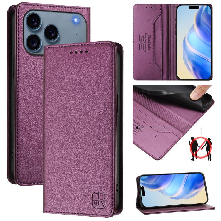 Estuche para teléfono de cuero con doble pliegue y succión magnética y RFID RC01, For iPhone 17e / 16e, For iPhone 17 Pro Max, For iPhone 17 Pro, For iPhone 17, For iPhone Air, For iPhone 16 Pro Max