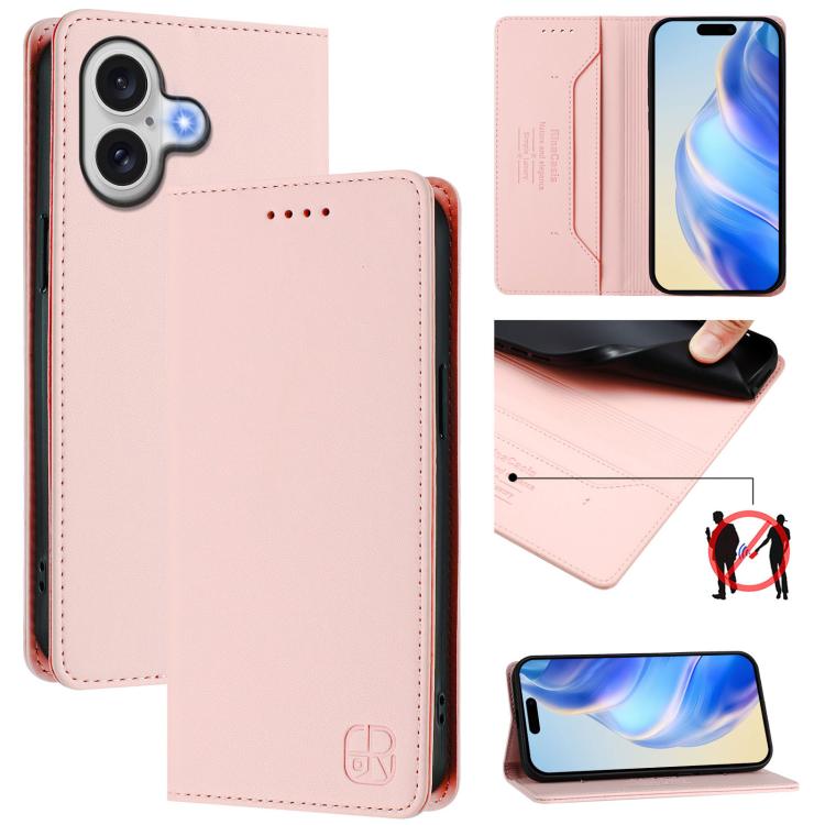 Estuche para teléfono de cuero con doble pliegue y succión magnética y RFID RC01, For iPhone 17e / 16e, For iPhone 17 Pro Max, For iPhone 17 Pro, For iPhone 17, For iPhone Air, For iPhone 16 Pro Max