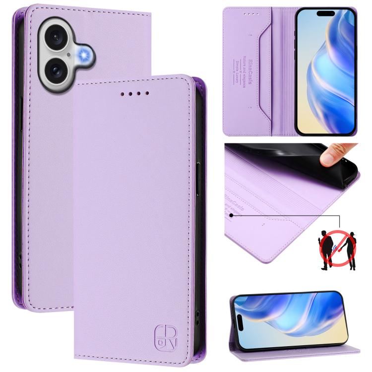 Estuche para teléfono de cuero con doble pliegue y succión magnética y RFID RC01, For iPhone 17e / 16e, For iPhone 17 Pro Max, For iPhone 17 Pro, For iPhone 17, For iPhone Air, For iPhone 16 Pro Max