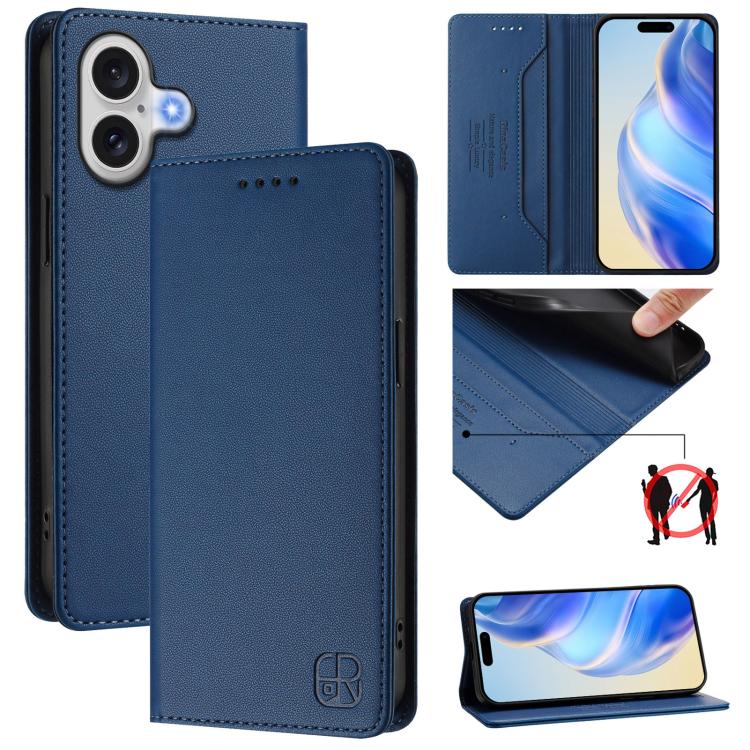 Estuche para teléfono de cuero con doble pliegue y succión magnética y RFID RC01, For iPhone 17e / 16e, For iPhone 17 Pro Max, For iPhone 17 Pro, For iPhone 17, For iPhone Air, For iPhone 16 Pro Max