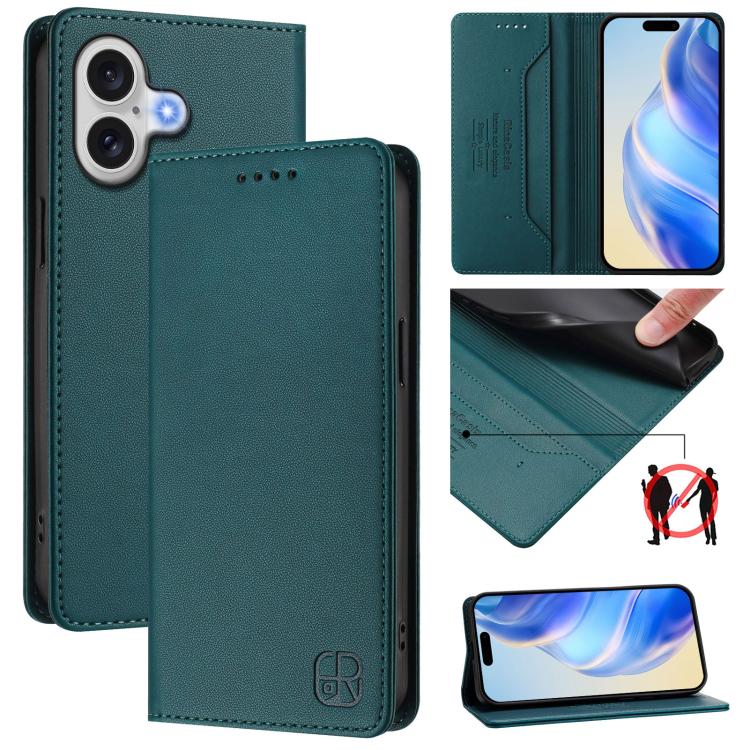 Estuche para teléfono de cuero con doble pliegue y succión magnética y RFID RC01, For iPhone 17e / 16e, For iPhone 17 Pro Max, For iPhone 17 Pro, For iPhone 17, For iPhone Air, For iPhone 16 Pro Max