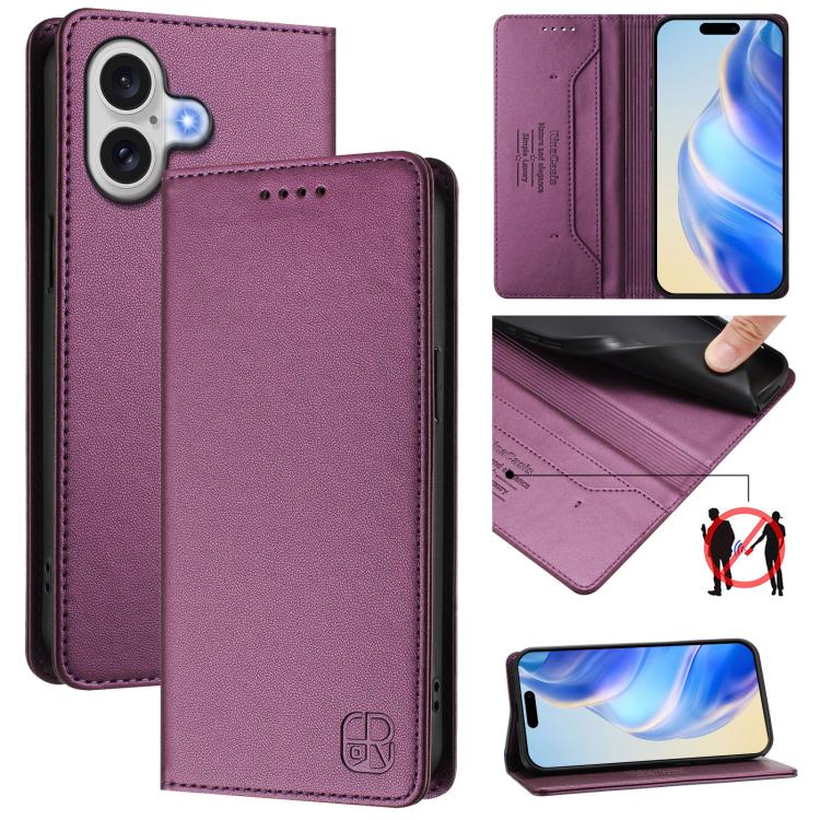 Estuche para teléfono de cuero con doble pliegue y succión magnética y RFID RC01, For iPhone 17e / 16e, For iPhone 17 Pro Max, For iPhone 17 Pro, For iPhone 17, For iPhone Air, For iPhone 16 Pro Max