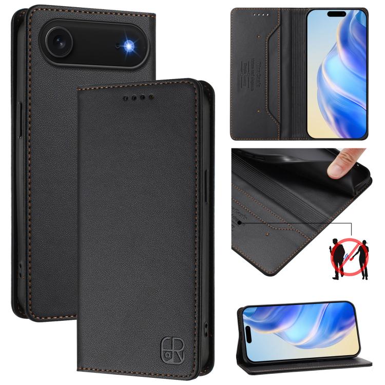 Estuche para teléfono de cuero con doble pliegue y succión magnética y RFID RC01, For iPhone 17e / 16e, For iPhone 17 Pro Max, For iPhone 17 Pro, For iPhone 17, For iPhone Air, For iPhone 16 Pro Max
