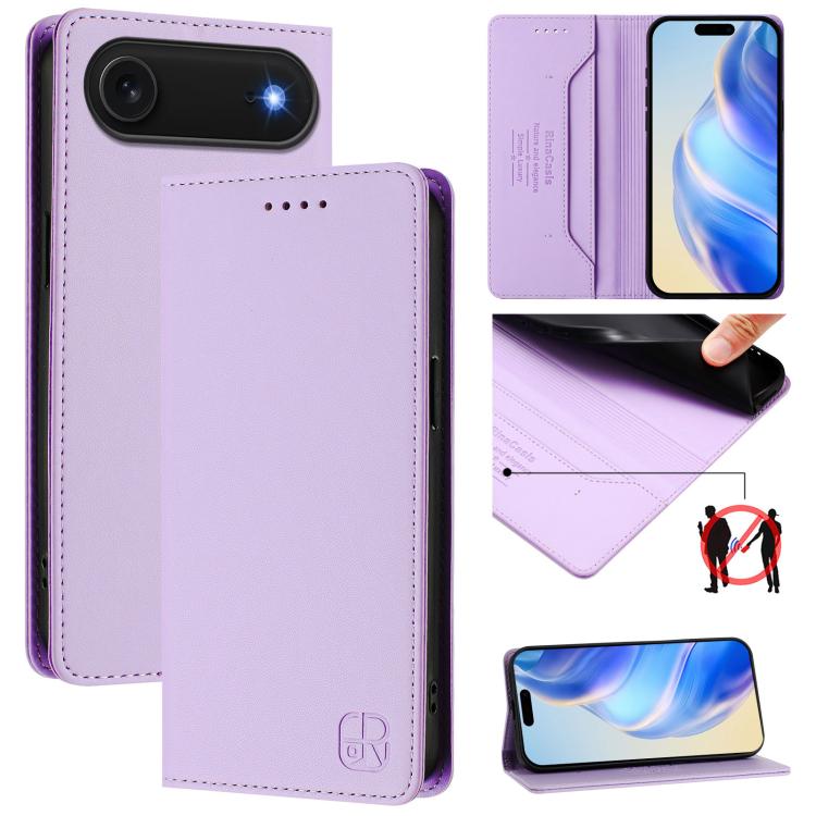 Estuche para teléfono de cuero con doble pliegue y succión magnética y RFID RC01, For iPhone 17e / 16e, For iPhone 17 Pro Max, For iPhone 17 Pro, For iPhone 17, For iPhone Air, For iPhone 16 Pro Max