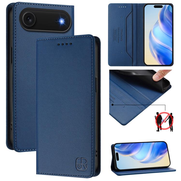 Estuche para teléfono de cuero con doble pliegue y succión magnética y RFID RC01, For iPhone 17e / 16e, For iPhone 17 Pro Max, For iPhone 17 Pro, For iPhone 17, For iPhone Air, For iPhone 16 Pro Max