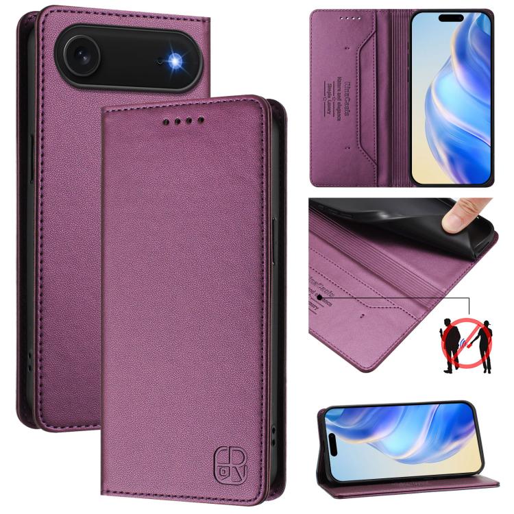 Estuche para teléfono de cuero con doble pliegue y succión magnética y RFID RC01, For iPhone 17e / 16e, For iPhone 17 Pro Max, For iPhone 17 Pro, For iPhone 17, For iPhone Air, For iPhone 16 Pro Max