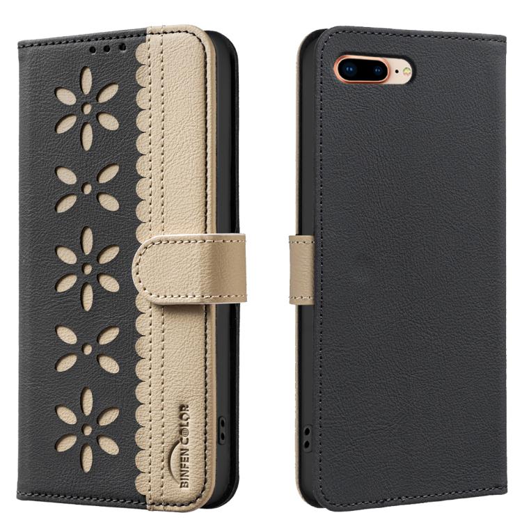 Funda de cuero para teléfono RFID con estampado floral hueco y empalme de colores, For iPhone XS Max, For iPhone 6 Plus / 7 Plus / 8 Plus, For iPhone 6 / 7 / 8