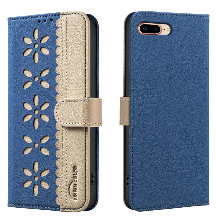 Funda de cuero para teléfono RFID con estampado floral hueco y empalme de colores, For iPhone XS Max, For iPhone 6 Plus / 7 Plus / 8 Plus, For iPhone 6 / 7 / 8