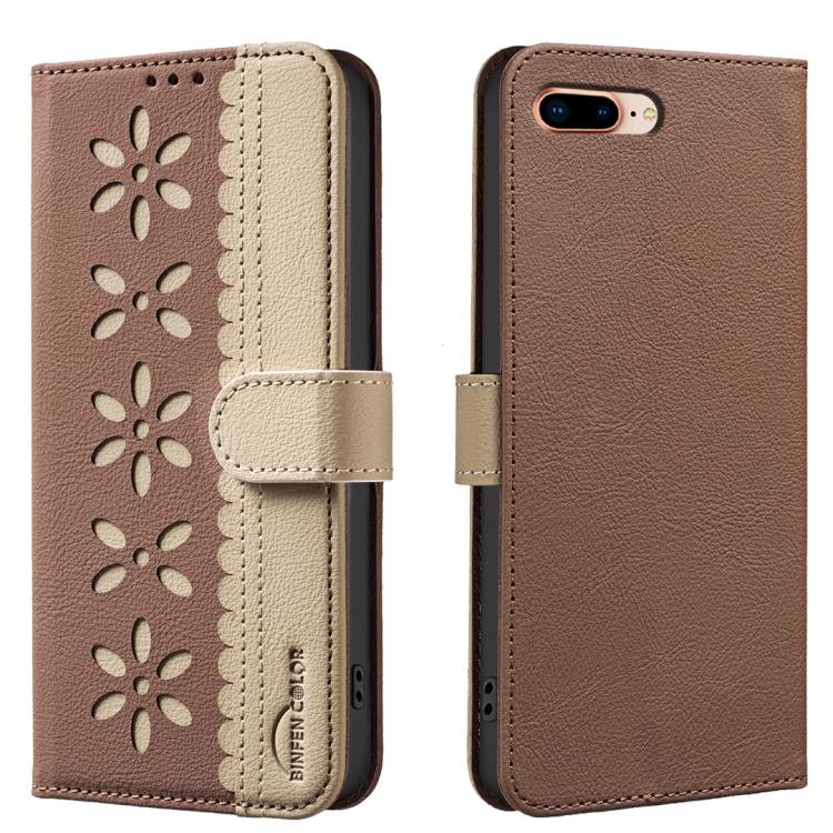 Funda de cuero para teléfono RFID con estampado floral hueco y empalme de colores, For iPhone XS Max, For iPhone 6 Plus / 7 Plus / 8 Plus, For iPhone 6 / 7 / 8