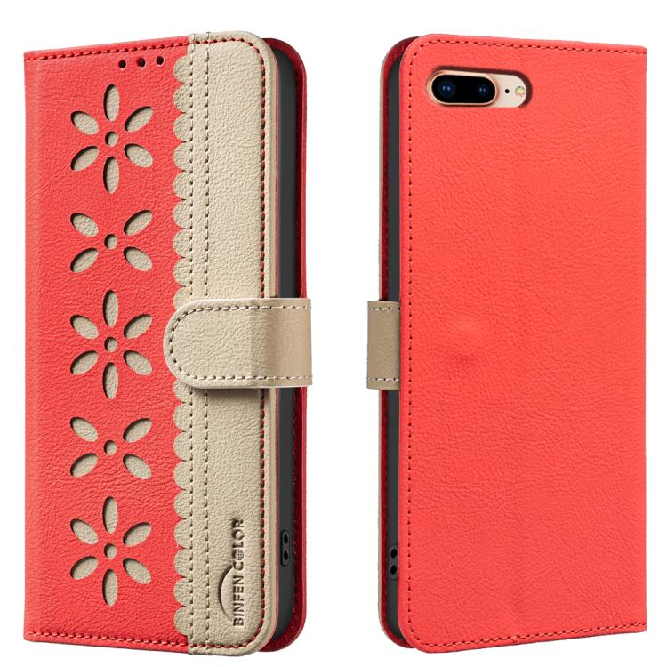 Funda de cuero para teléfono RFID con estampado floral hueco y empalme de colores, For iPhone XS Max, For iPhone 6 Plus / 7 Plus / 8 Plus, For iPhone 6 / 7 / 8