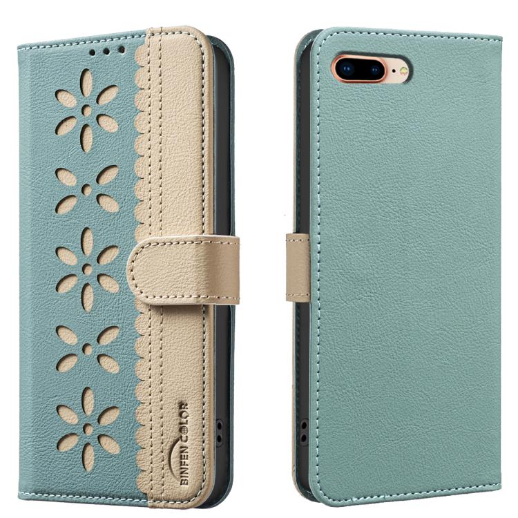 Funda de cuero para teléfono RFID con estampado floral hueco y empalme de colores, For iPhone XS Max, For iPhone 6 Plus / 7 Plus / 8 Plus, For iPhone 6 / 7 / 8