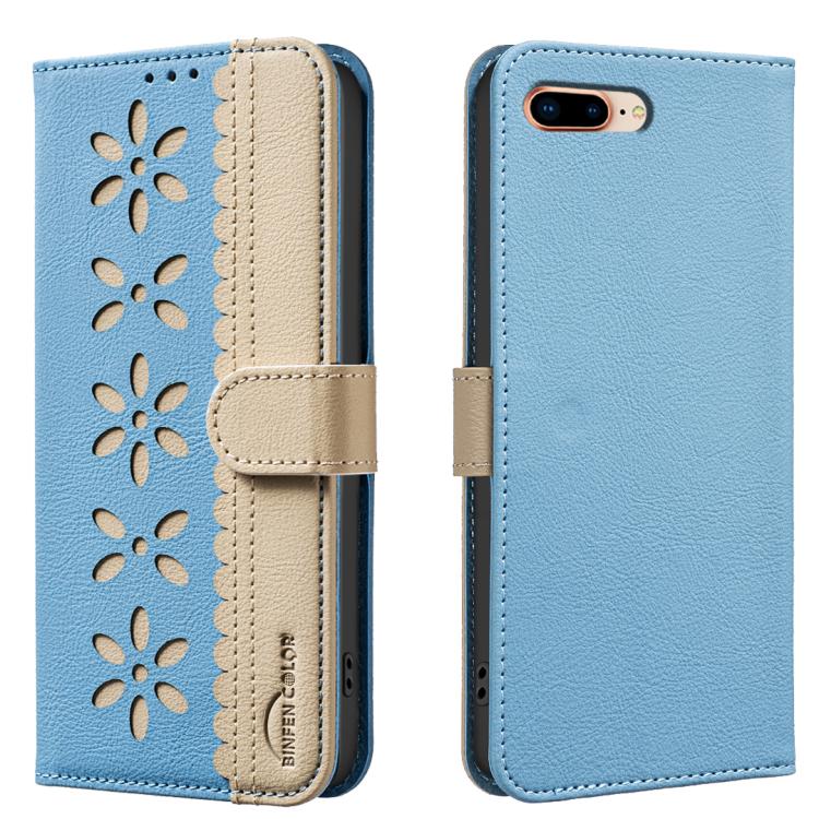 Funda de cuero para teléfono RFID con estampado floral hueco y empalme de colores, For iPhone XS Max, For iPhone 6 Plus / 7 Plus / 8 Plus, For iPhone 6 / 7 / 8