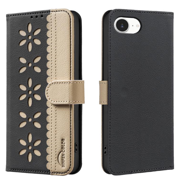Funda de cuero para teléfono RFID con estampado floral hueco y empalme de colores, For iPhone 18 Pro/17 Pro, For iPhone 18 Pro Max/17 Pro Max, For iPhone 16e / 17e, For iPhone 17, For iPhone Air, For iPhone 16 Pro Max, For iPhone 16 Pro                ...