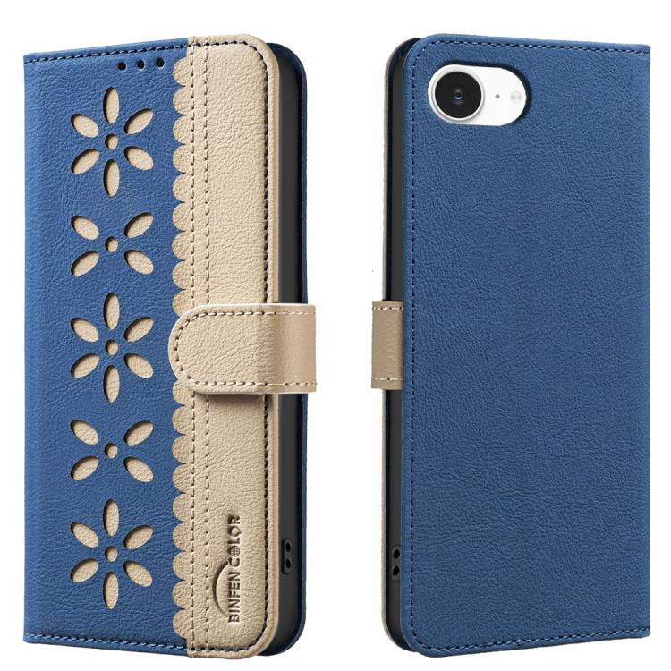 Funda de cuero para teléfono RFID con estampado floral hueco y empalme de colores, For iPhone 18 Pro/17 Pro, For iPhone 18 Pro Max/17 Pro Max, For iPhone 16e / 17e, For iPhone 17, For iPhone Air, For iPhone 16 Pro Max, For iPhone 16 Pro                ...
