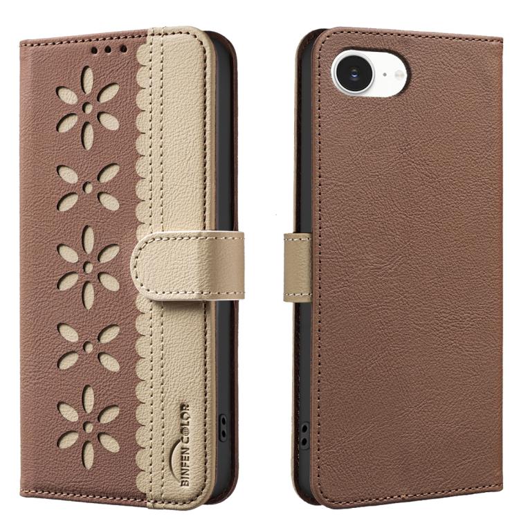 Funda de cuero para teléfono RFID con estampado floral hueco y empalme de colores, For iPhone 18 Pro/17 Pro, For iPhone 18 Pro Max/17 Pro Max, For iPhone 16e / 17e, For iPhone 17, For iPhone Air, For iPhone 16 Pro Max, For iPhone 16 Pro                ...