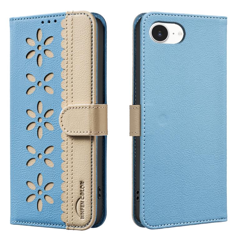 Funda de cuero para teléfono RFID con estampado floral hueco y empalme de colores, For iPhone 18 Pro/17 Pro, For iPhone 18 Pro Max/17 Pro Max, For iPhone 16e / 17e, For iPhone 17, For iPhone Air, For iPhone 16 Pro Max, For iPhone 16 Pro                ...